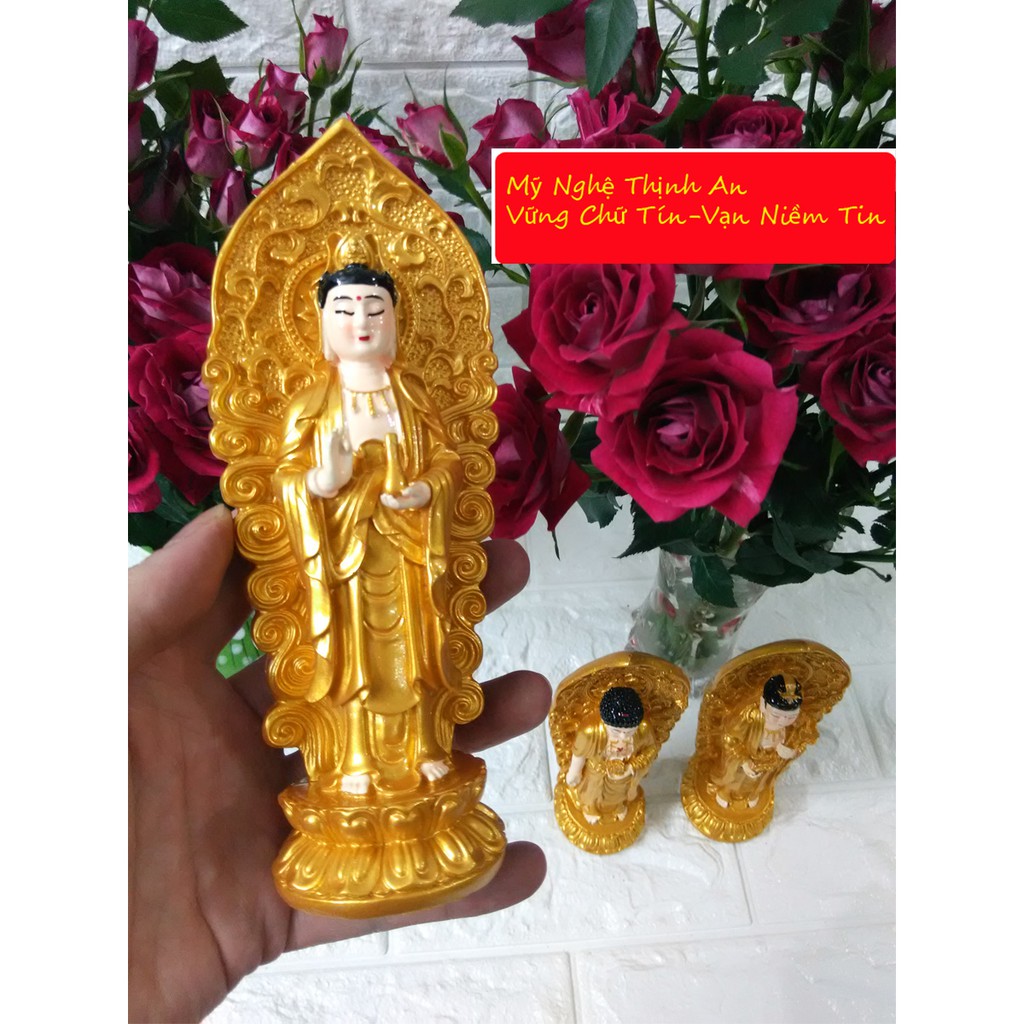 Bộ tượng Tam thế Phật nhũ vàng cao 18cm
