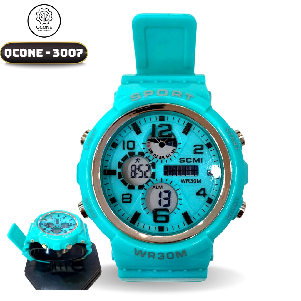 Đồng hồ điện tử nam nữ chống nước Qcone 3007 chống nước 30m đa chức năng đèn led 7 màu