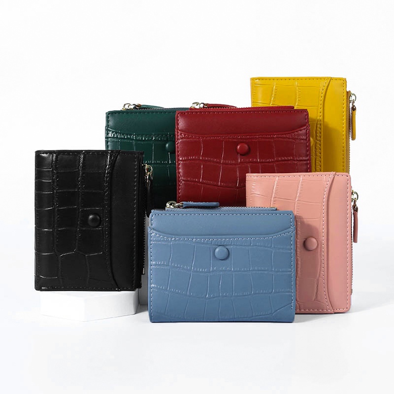 Ví ngắn PIERRE LOUES đựng thẻ/ tiền xu có khóa kéo họa tiết vân da thời trang cho nữ