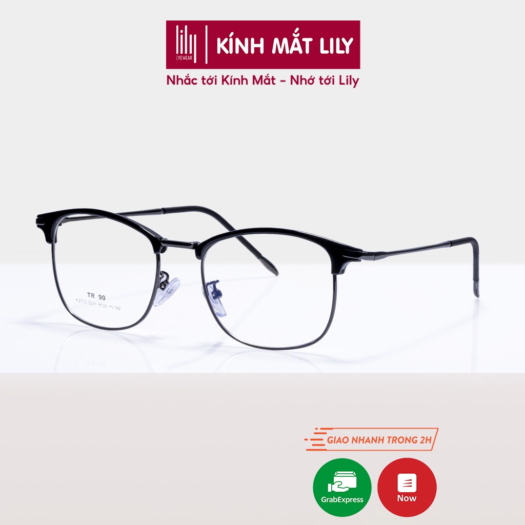 Gọng kính cận nam nữ LILYEYEWEAR mắt vuông bo tròn kim loại thanh mảnh thời trang 2713 - Hàng nhập khẩu