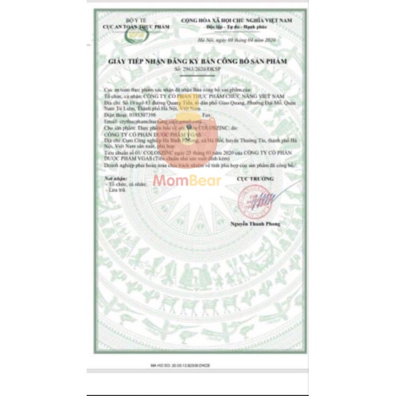 Kẽm hữu cơ COLOSZINC hộp 25 gói