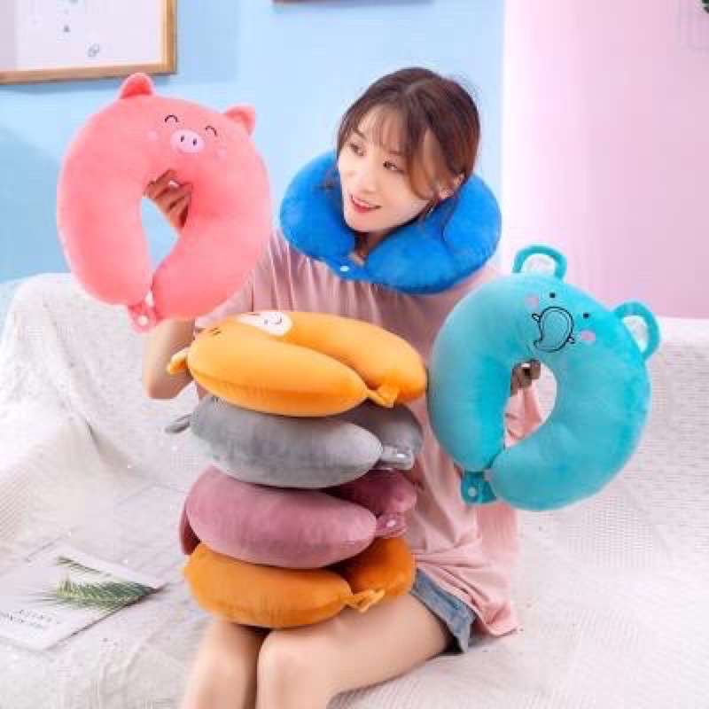 Gối kê cổ chữ u cho dân văn phòng đi du lịch chống mỏi vai gáy có nút bấm (chat chọn mẫu)
