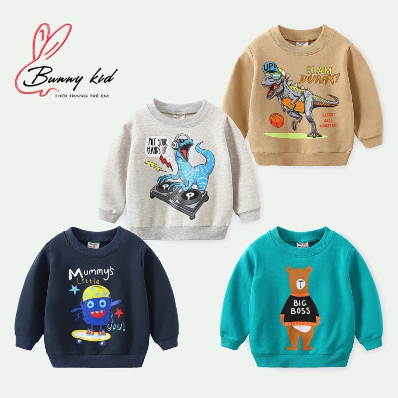 Áo nỉ bé trai WELLKIDS chất cotton in hình ngộ nghĩnh