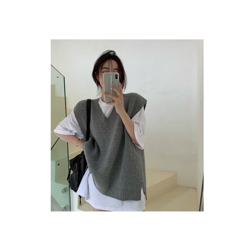 Áo len gile màu lông chuột