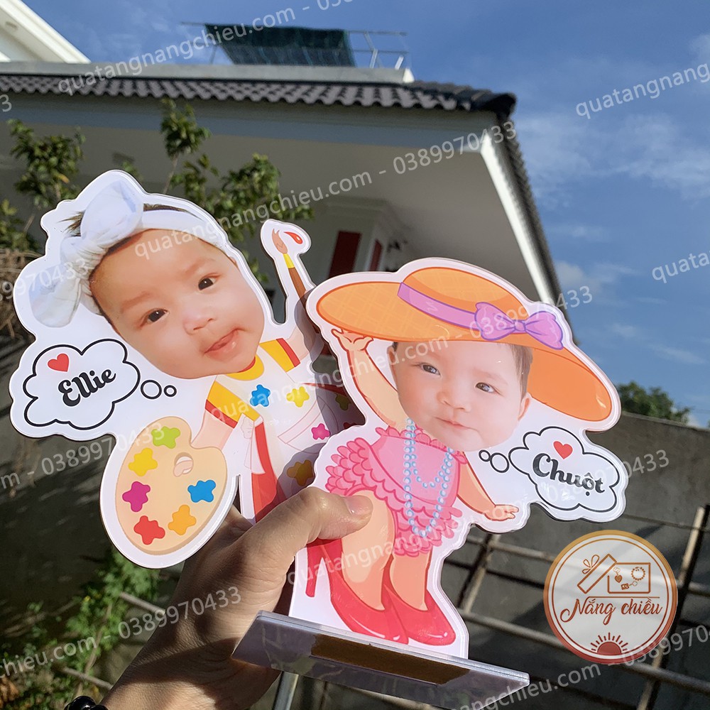 Tượng để bàn chibi cho con yêu dịp sinh nhật, thôi nôi, chất liệu mica sáng bóng, an toàn cho người sử dụng