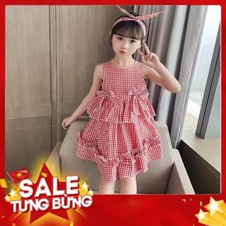Váy công chúa hồng kẻ caro cho bé gái