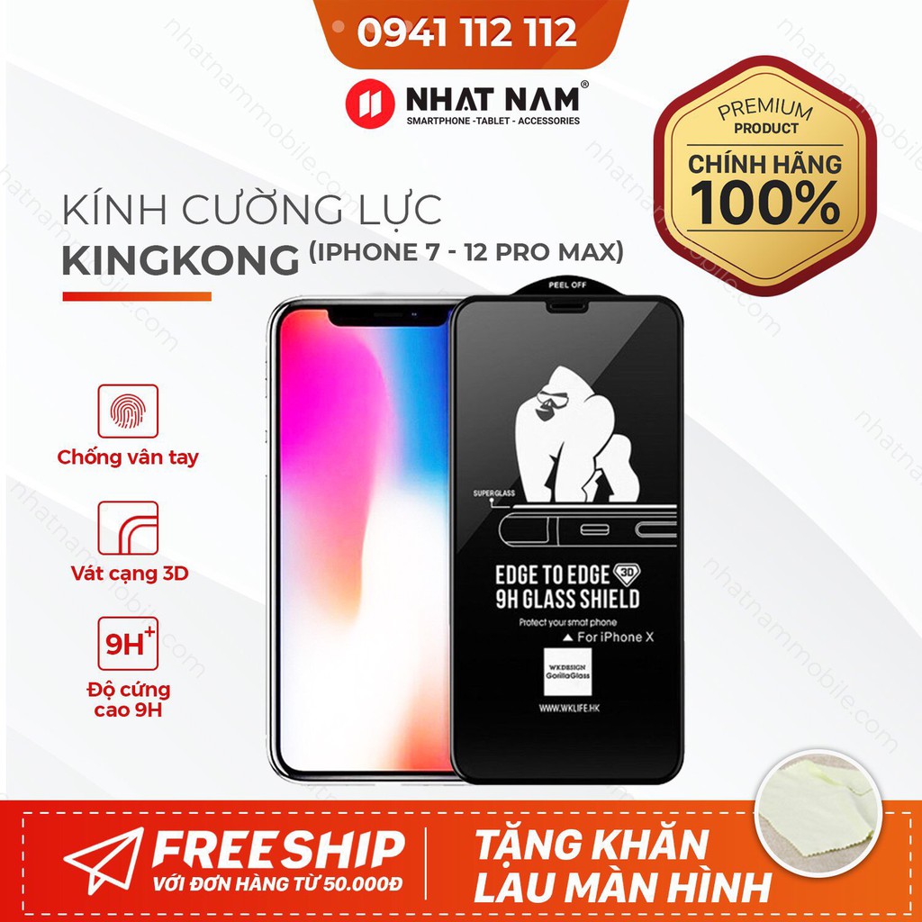 Kính Cường Lực KingKong Chính Hãng WK Full Màn cho iPhone 7Plus đến 12Promax