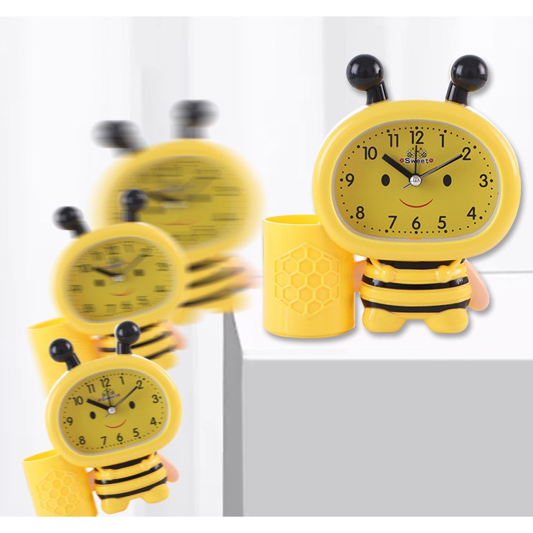 [TẶNG PIN] Đồng Hồ Báo Thức Hình Con Ong Cho Bé - Đồng Hồ Để Bàn Báo Thức Có Ống Đựng Viết Dễ Thương - Dumi Shop