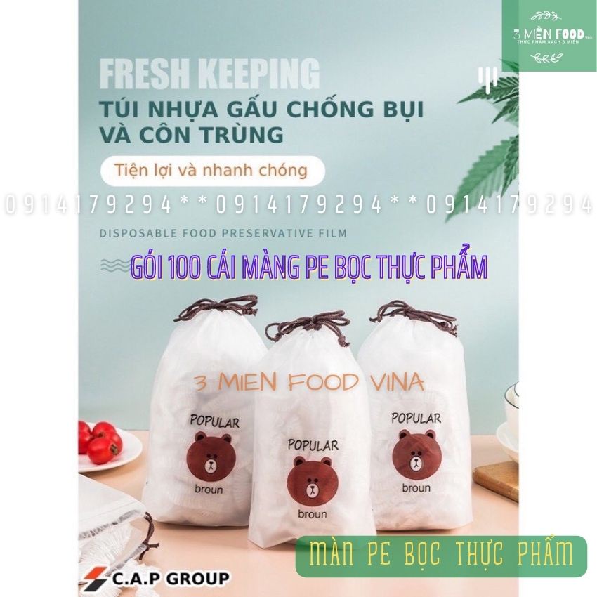 [HCM]Màng bọc thực phẩm,màng pe bọc thực phẩm có thun,màng pe bảo quản thực phẩm,túi gấu có chun bọc đồ ăn co giãn-3mien