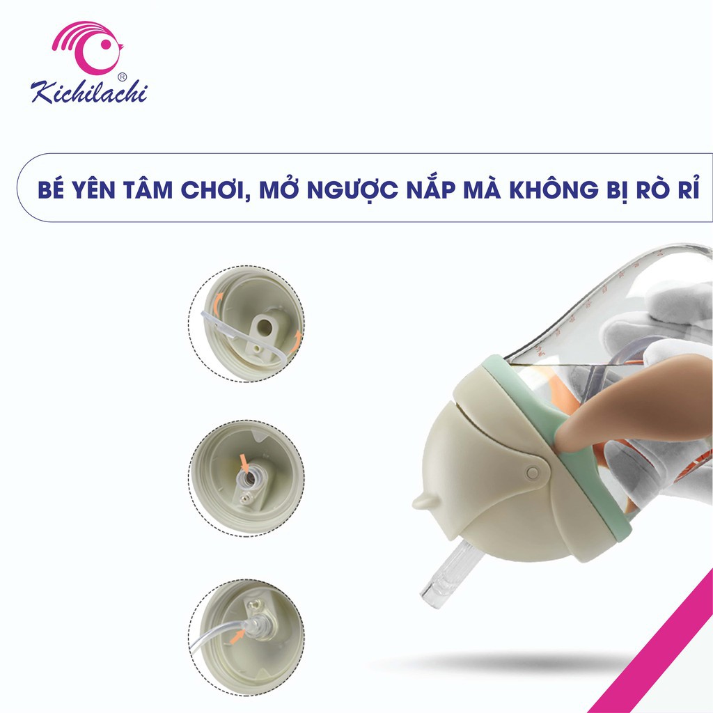 Bình tập uống nước cho bé Kichilachi Tritan 220ml chống sặc dùng cho bé từ 6 tháng tuổi trở lên