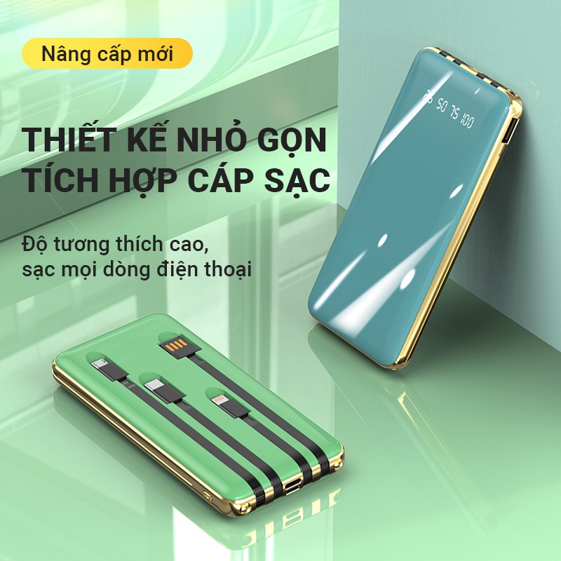 Pin sạc dự phòng tích hợp cáp sạc dung lượng 15000mAh Cát Thái KJ-A126 hỗ trợ sạc nhanh 2.1A, sạc được nhiều thiết bị