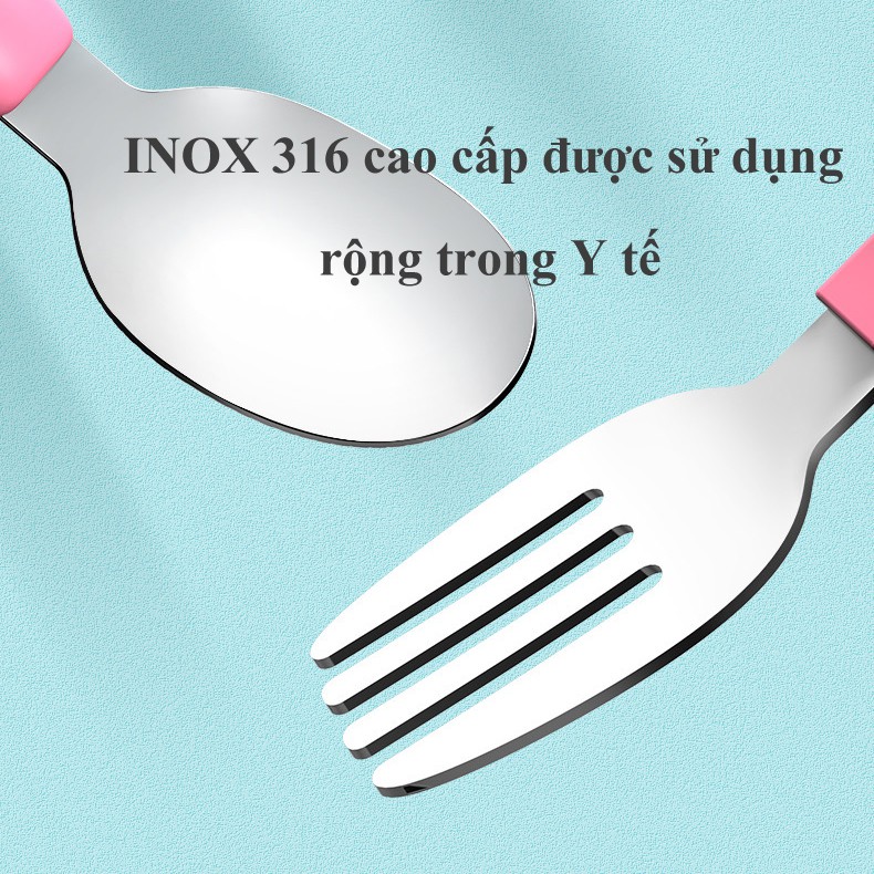 Thìa dĩa ăn dặm cho bé Beedol inox 316 kiểu Nhật cao cấp, giúp bé tập ăn, tập xúc