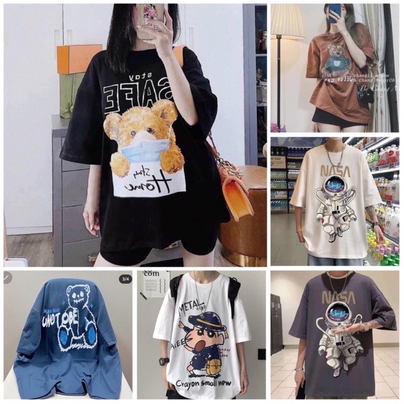 Áo Thun Tay Lỡ Unisex Nam Nữ-Áo Phông Form Rộng Cổ Tròn, Mặc Lớp, Nhóm, Cặp In Hình Freesize