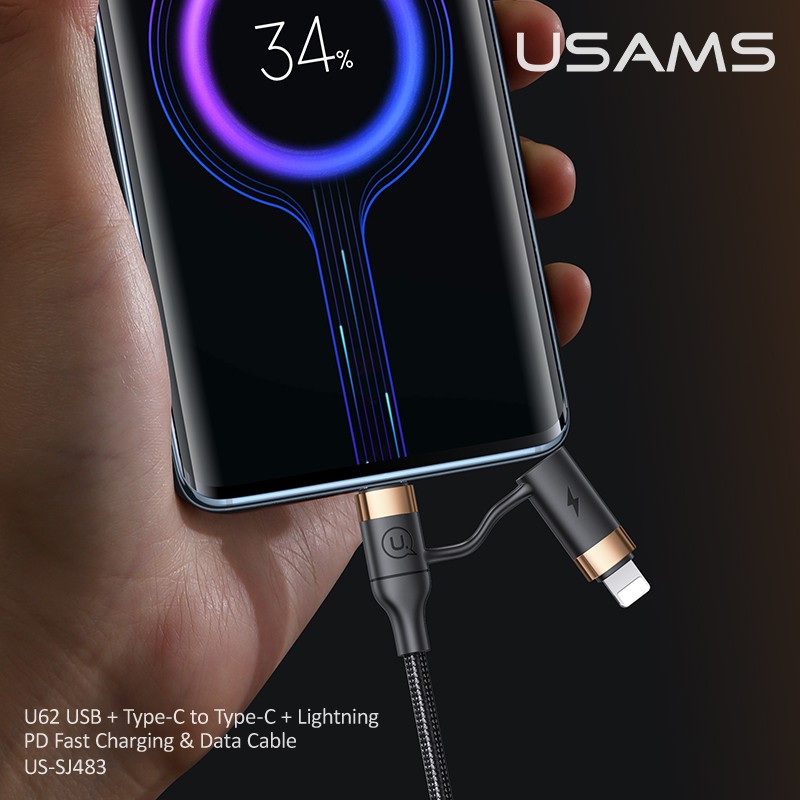 Usams Dây Cáp Sạc Nhanh Truyền Dữ Liệu Tốc Độ Cao 4 Trong 1 USB Type C Sang Type C IP 60W