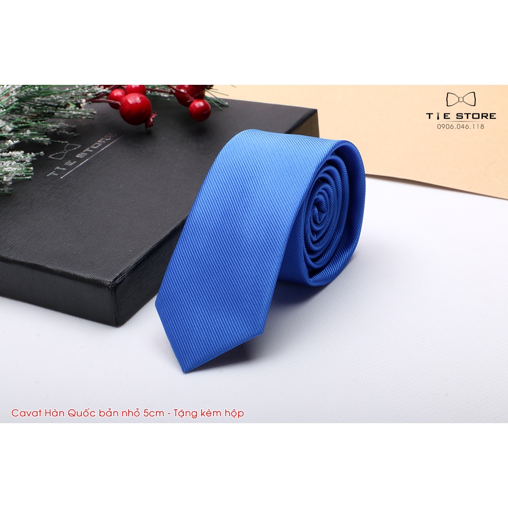 Cà Vạt Nam Bản nhỏ 6cm Màu Xanh coban trơn - Cavat Hàn Quốc Dành Cho Chú rể, Công Sở Cao Cấp Full box