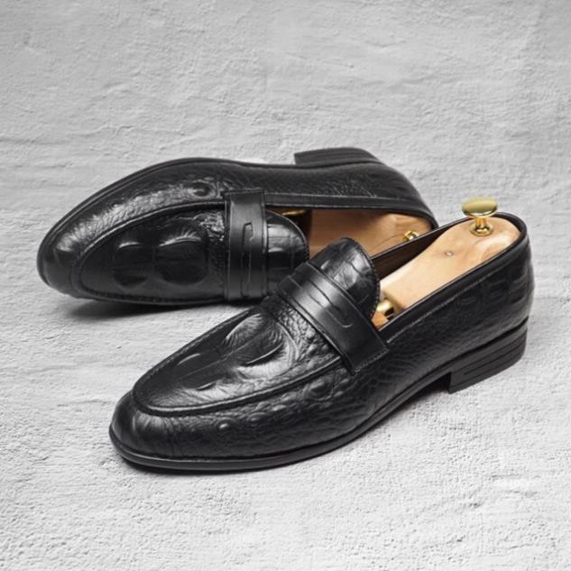 [FREE Ship 70k]Giày Lười Nam Dập Vân Cá Sấu - Da Bò Nguyên Tấm 100% - Đế Cao Su Đúc Mềm - Hàng Xuất 