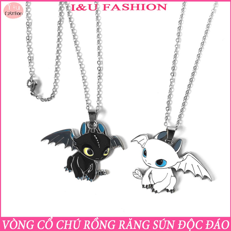 Dây chuyền vòng cổ Nam Nữ , vòng cổ đôi , vòng cổ nhóm hình chú rồng răng sún cá tính chất liệu kim loại VC-48