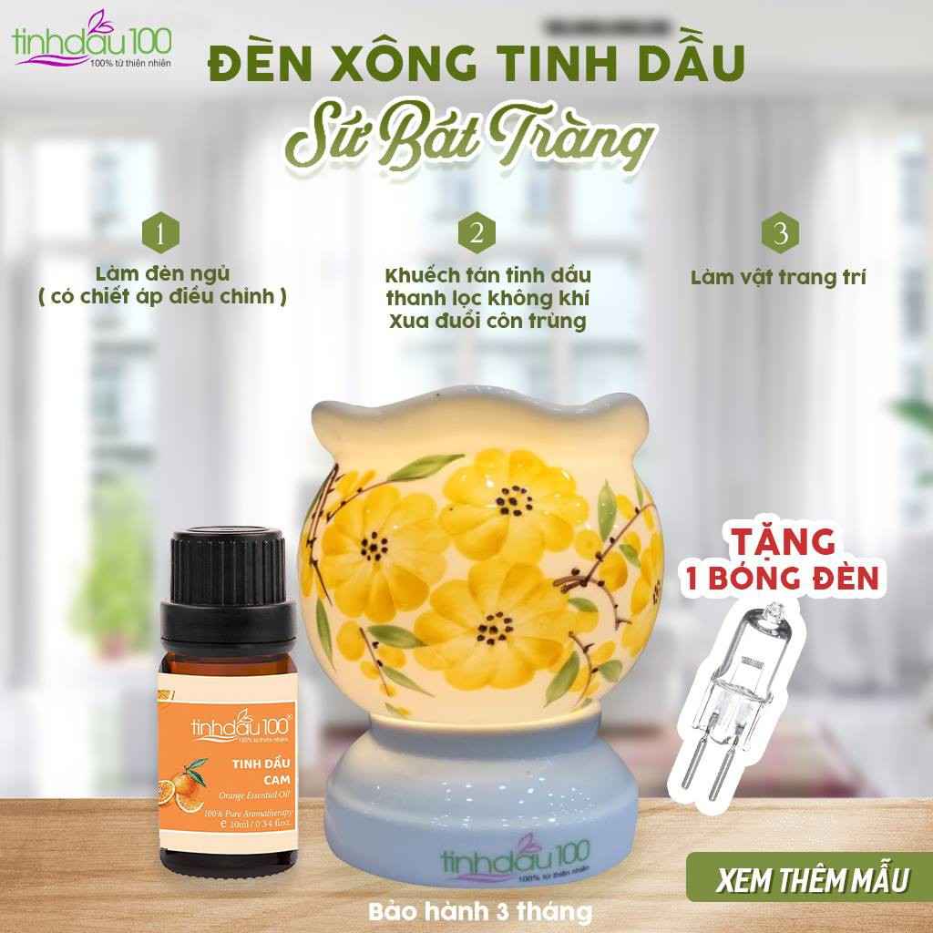 Đèn sông tinh dầu sứ Bát Tràng dùng điện G14. Đèn đốt, khuếch tán tinh dầu thơm phòng. Tặng bóng đèn Tinh Dầu 100 Shop