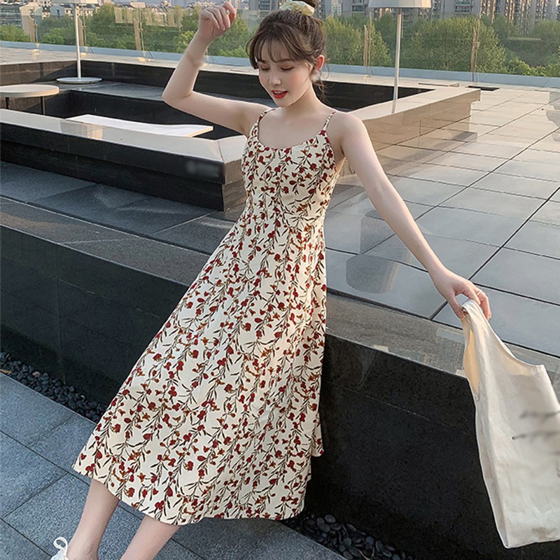 Đầm hoa 2 dây thiết kế cổ chữ V nữ tính