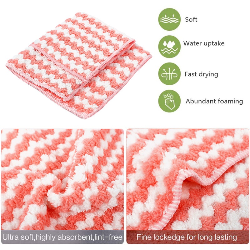 Khăn Lau Chén Dĩa Bằng Sợi Micro Mềm Thấm Hút Chống Dính Họa Tiết Kẻ Sọc