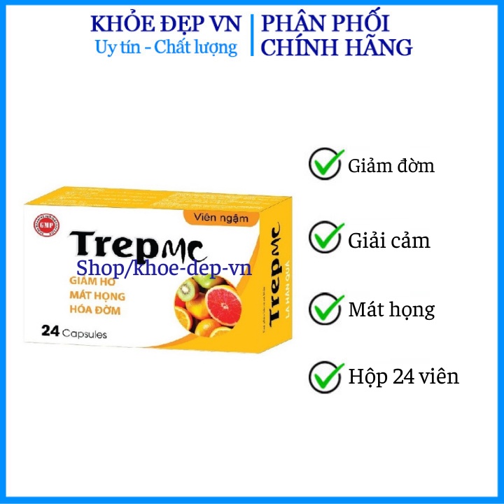 Viên ngậm la hán quả TREP MC -giúp giảm ho, mát họng, nong đờm hiệu quả - Hộp 24 viên