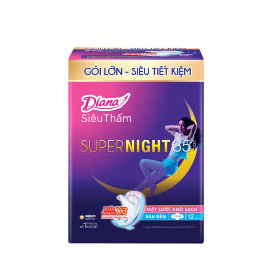 Băng Vệ Sinh Ban Đêm Super Night 35cm Diana 12 Miếng