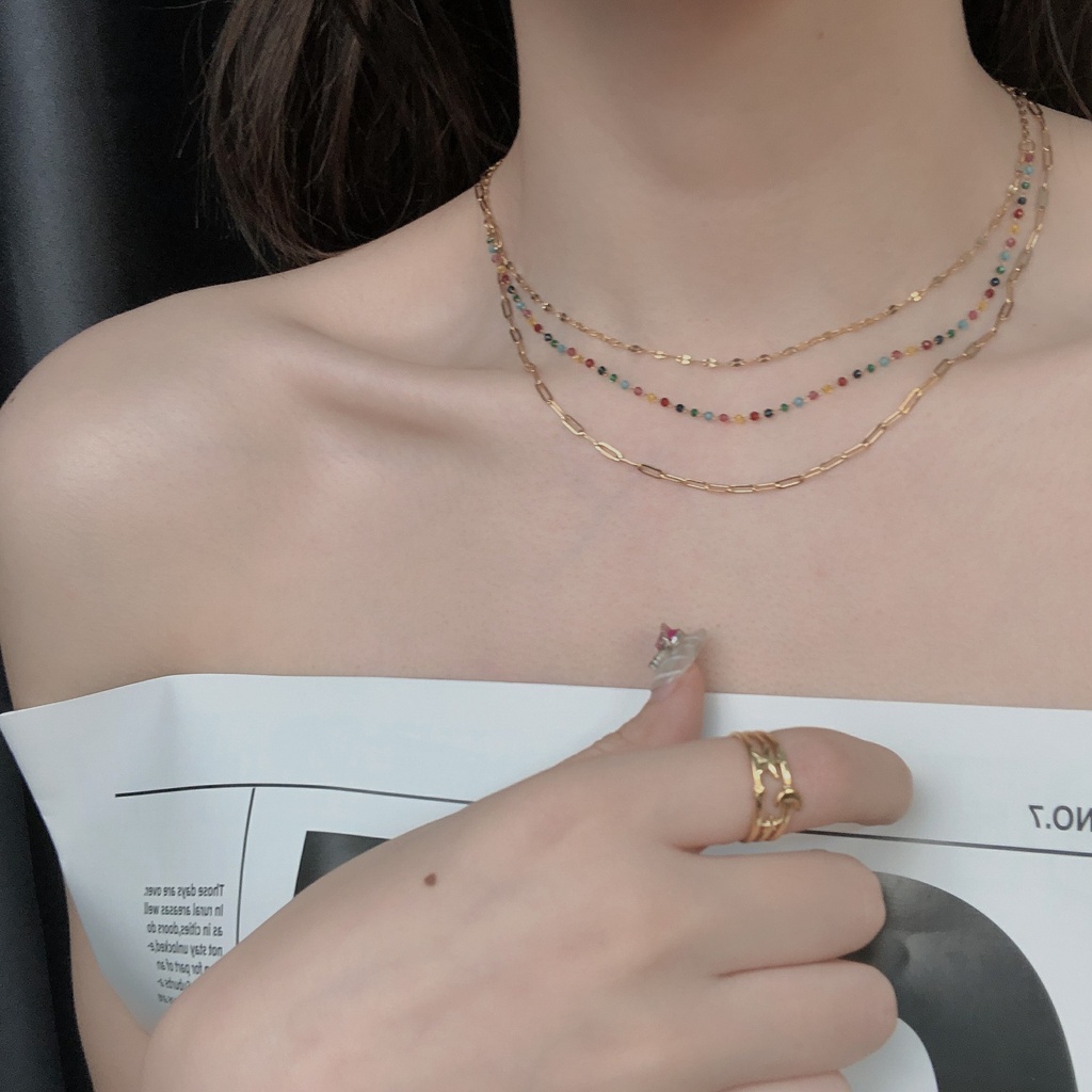 Dây Chuyền Nhiều Lớp Bằng Thép Titan Đính Đá Zircon Thời Trang
