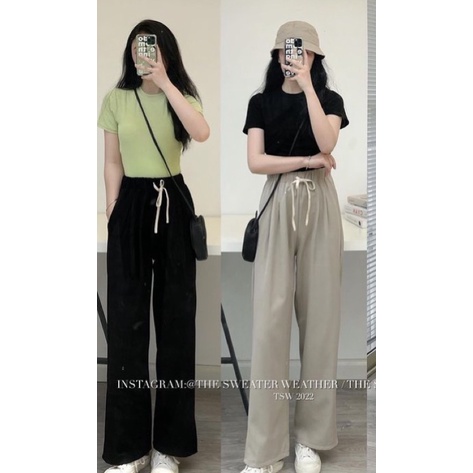 (Ảnh thật) Quần culottes ống rộng cạp chun dây rút