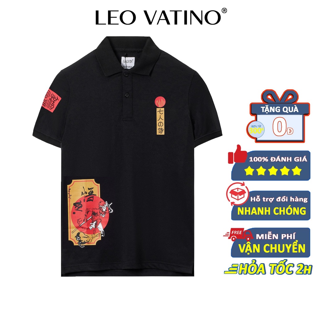 Áo phông thun polo nam Leo Vatino trắng đen tay ngắn lỡ cổ bẻ Monkey Galvin 54