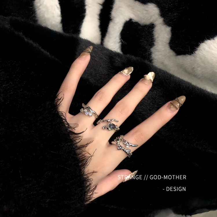 IF ME Bộ 3 Nhẫn Mở Mạ Bạc Hình Cành Cây Đính Đá Pha Lê Thời Trang Cho Nữ