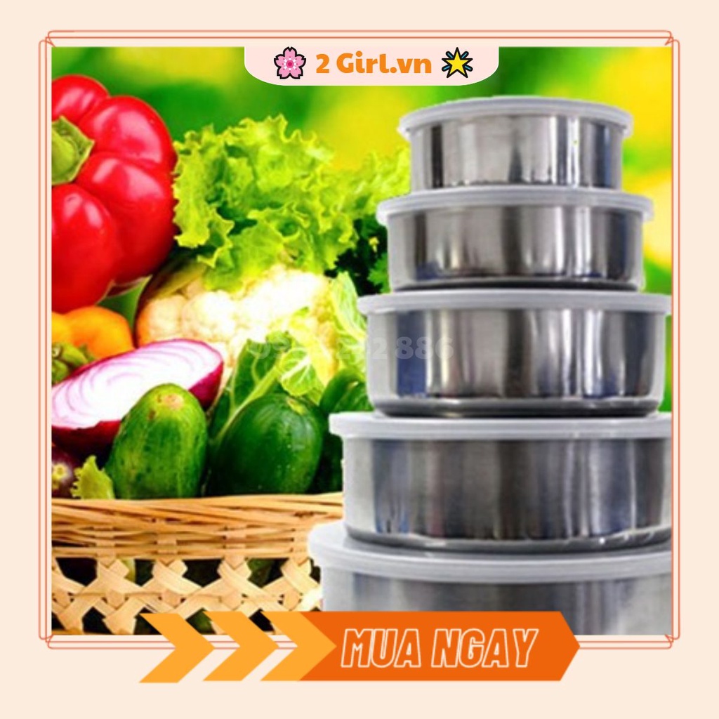 Bộ 5 Bát INOX Đựng Thực Phẩm Cao Cấp Có Nắp Đậy Tiện Lợi