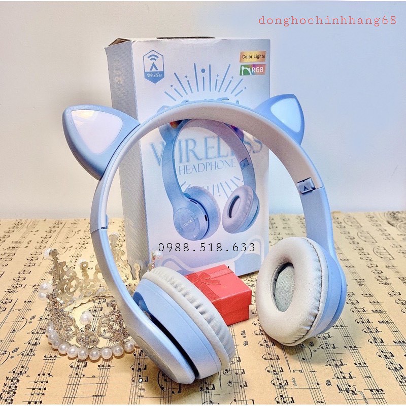 Tai Nghe Mèo Bluetooth P47M, Tai Mèo Dễ Thương Có Mic, Âm Bass Mạnh Mẽ Bảo Hành 12 Tháng