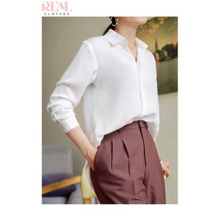 Sơ mi công sở cổ mềm lụa trắng_REAL