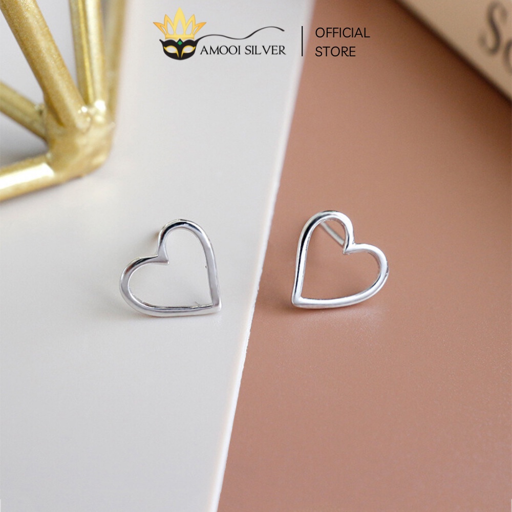 Bông Tai Bạc Cao Cấp S925 Mẫu Tim Đơn Rỗng - Amooi Silver AB02