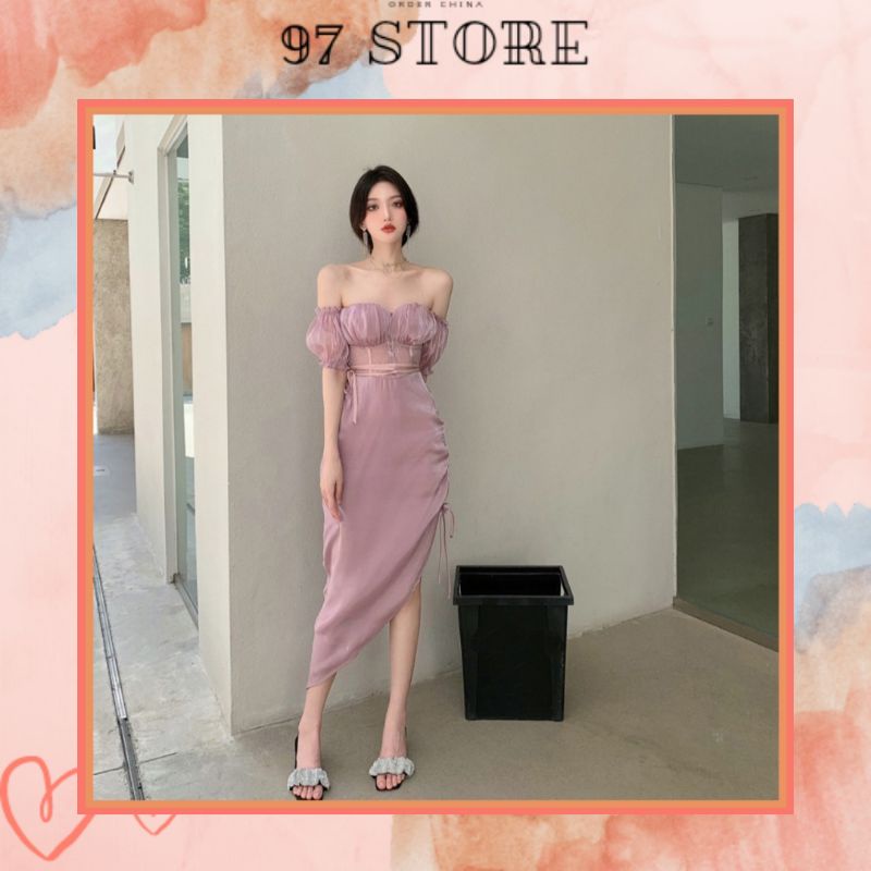 HÀNG MỚI | ĐẦM HỞ VAI PHỐI COSET EO VẢI NHŨ BÓNG SANG CHẢNH