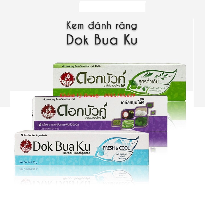 Kem đánh răng thảo dược DOK BUA KU 150g Thái Lan Twim Lotus tự nhiên trắng tăng yaayr ố vàng viêm nướu lợi sâu răng hôi