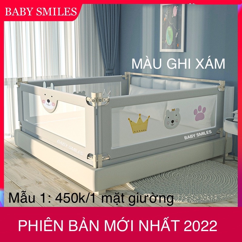 (HÀNG LOẠI 1)THANH CHẮN GIƯỜNG BABY SMILES HOẠ TIẾT THÊU NỔI 3D CAO CẤP MÀU GHI