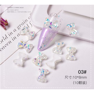 Set phụ Kiện Trang Trí Móng pha lê trong suốt  ( 1 set mix 10 nơ gấu)
