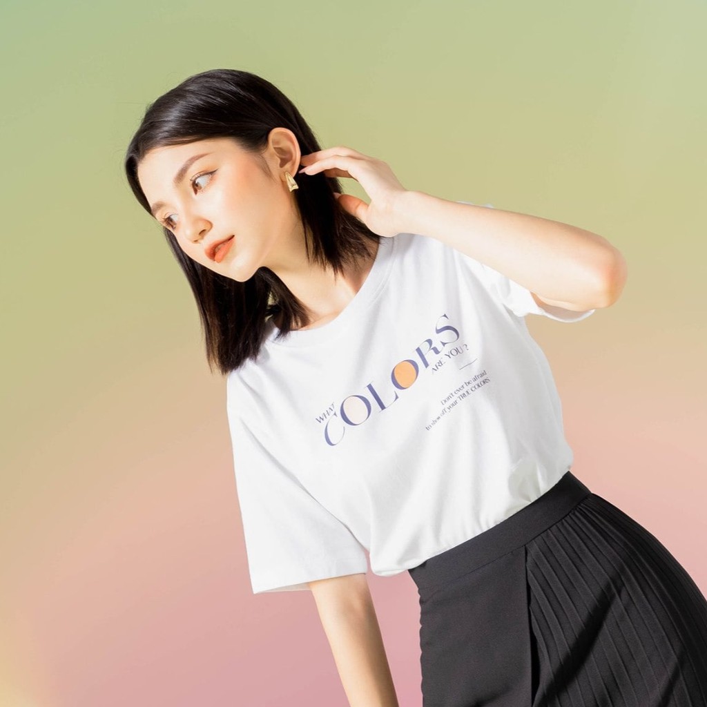 Áo thun tay lỡ Méo shop phông nữ cổ tròn cotton in chữ Color are you freesize form rộng