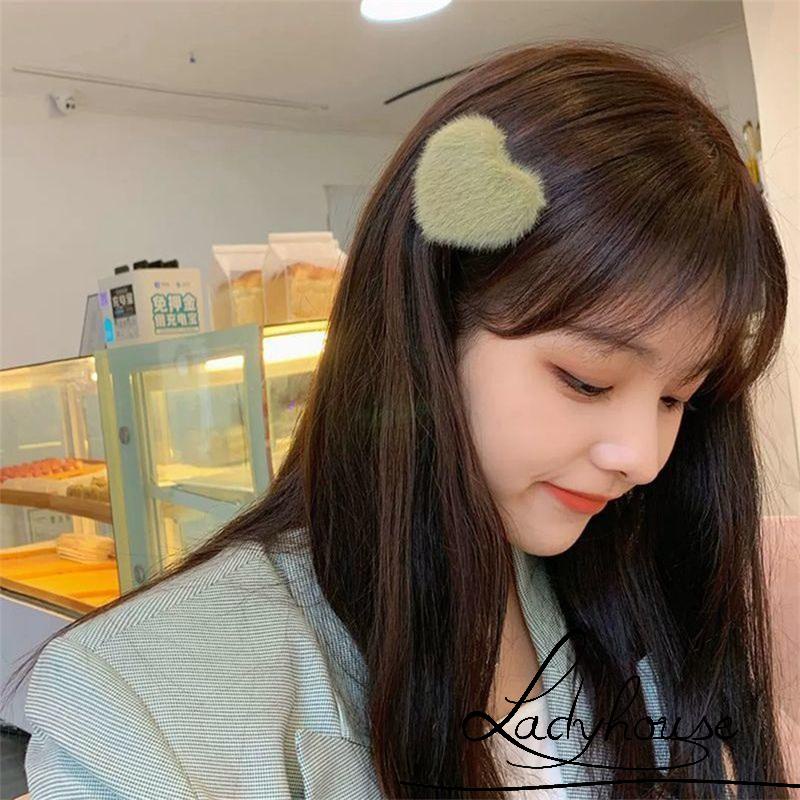 Kẹp tóc hình trái tim bằng vải bông đơn giản dành cho nữ