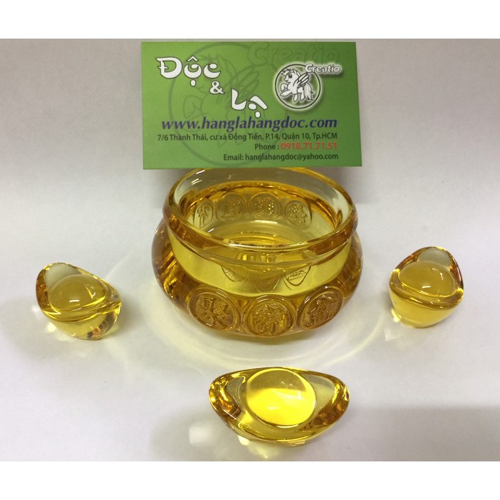 Hủ vàng bát Tụ Bảo Bồn lưu ly chiêu tài nạp lộc Thần Tài (8cm) kèm 03 thỏi kim nguyên bảo độc đáo | BigBuy360 - bigbuy360.vn