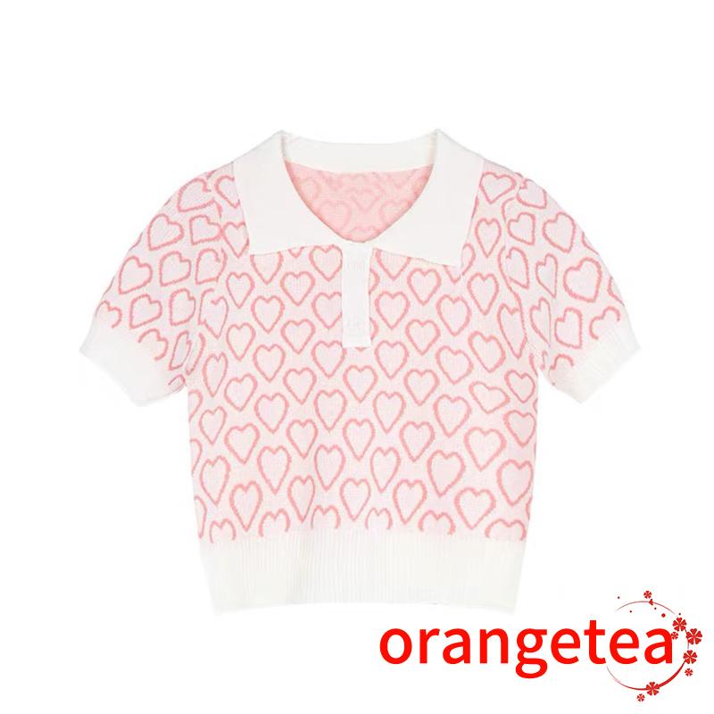 Áo Thun Crop Top Nữ Tay Ngắn In Hình Trái Tim 1 / 3 Nút