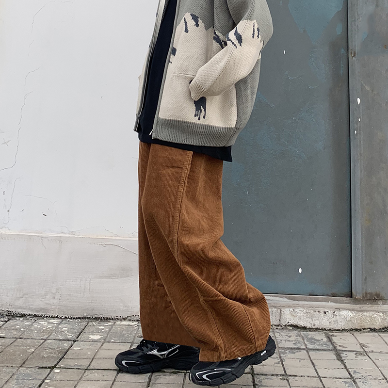 Quần dài nhung tăm 228898 ống suông rộng màu trơn phong cách thường ngày cho nam và nữ