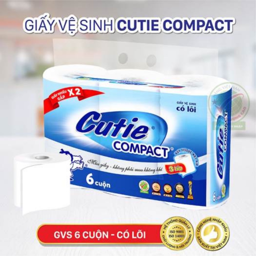 Lốc giấy vệ sinh 6 cuộn Cuti compact không lõi,có lõi mềm mịn