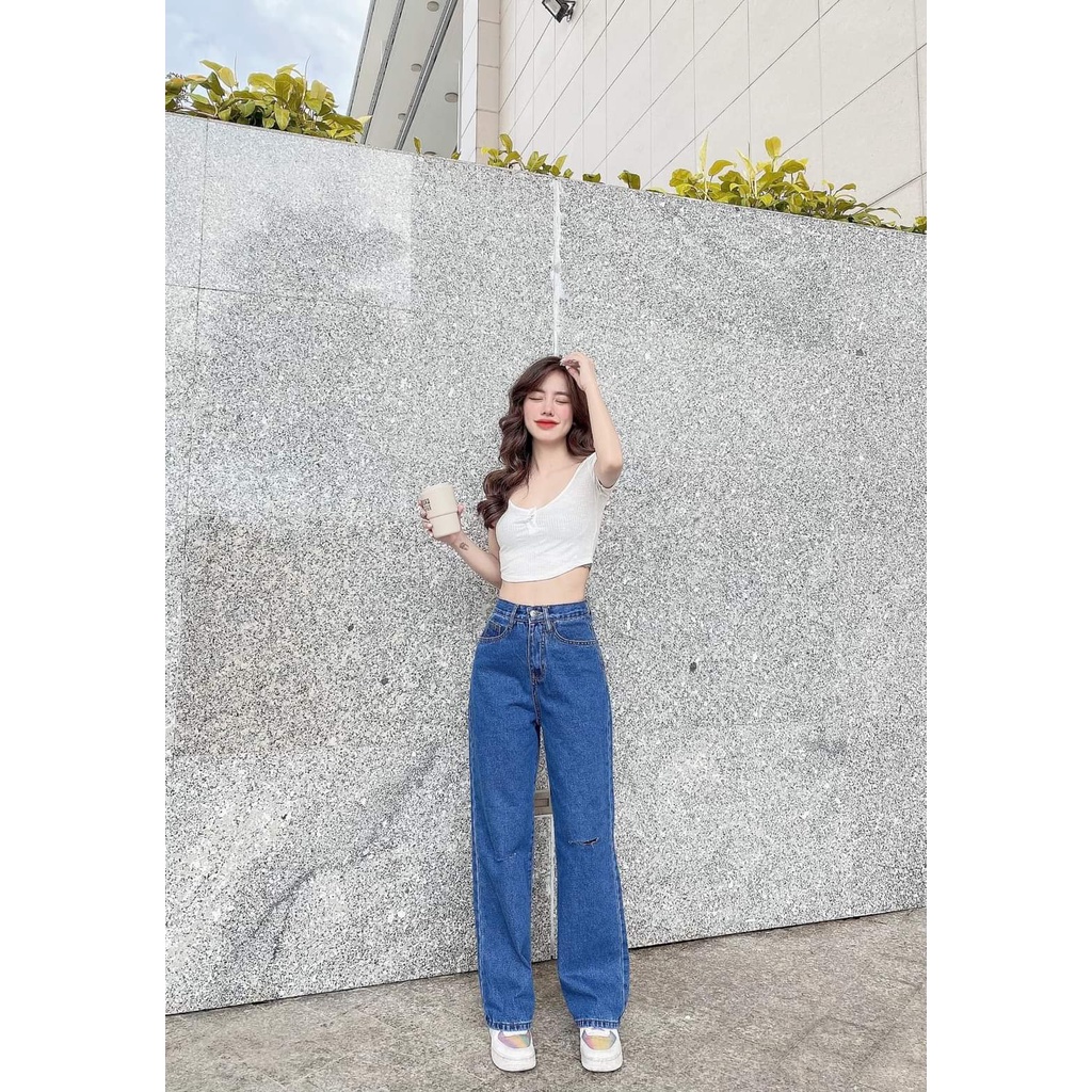 quần jean baggy nữ 321 rách ngối hot hit - hình thật tự chụp