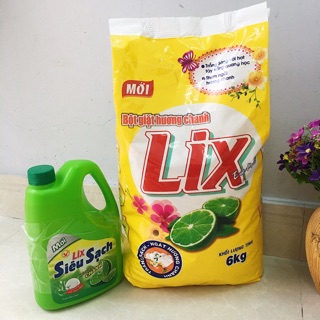 Combo Bột Giặt Lix Extra hương chanh 6kg và Nước rửa chén 1.5kg