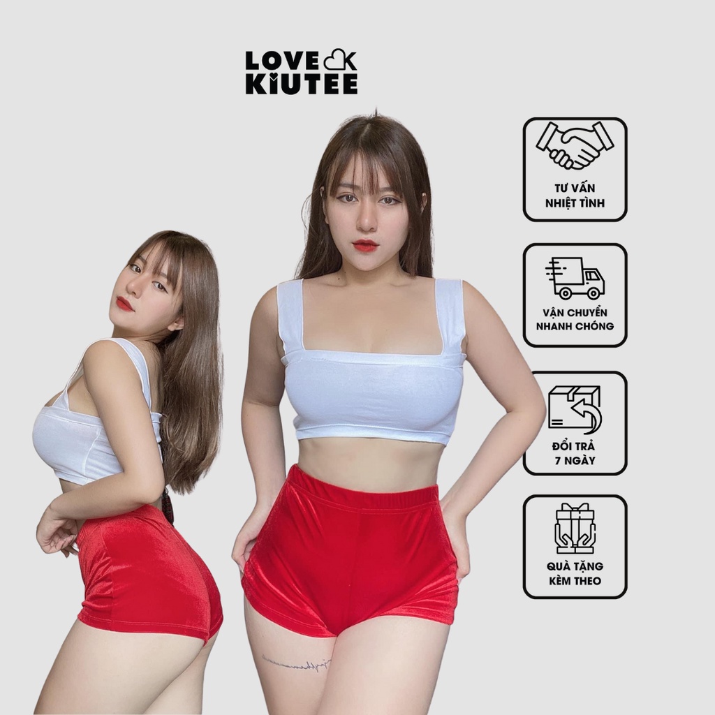 Quần short ngắn vải nhung lưng cao dành cho nữ LOVEKIUTEE