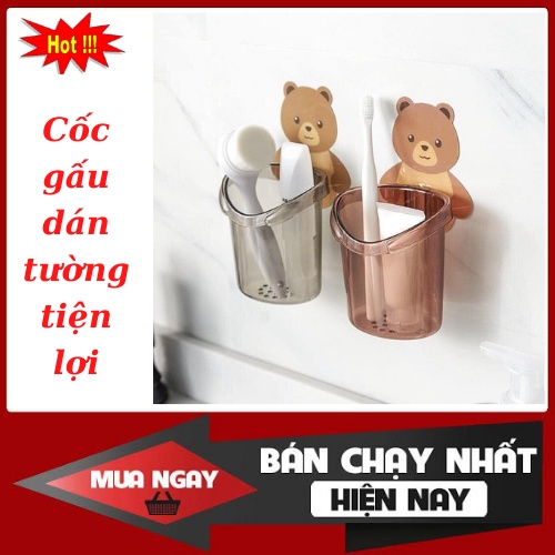 Cốc gấu dán tường để bàn chải đánh răng hình gấu có lỗ thoát nước tiện lợi