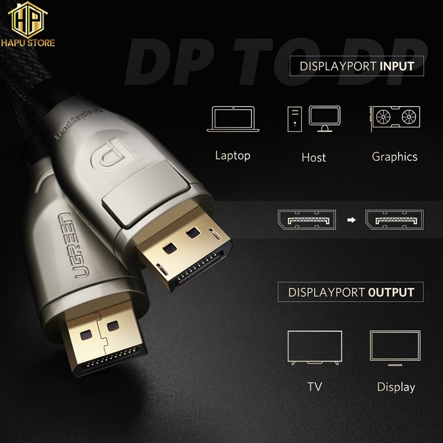 [Mã ELHACE giảm 4% đơn 300K] Cáp Displayport 1.2 bọc lưới Ugreen 30119 dài 1,5m hỗ trợ 4K chính hãng - Hapustore