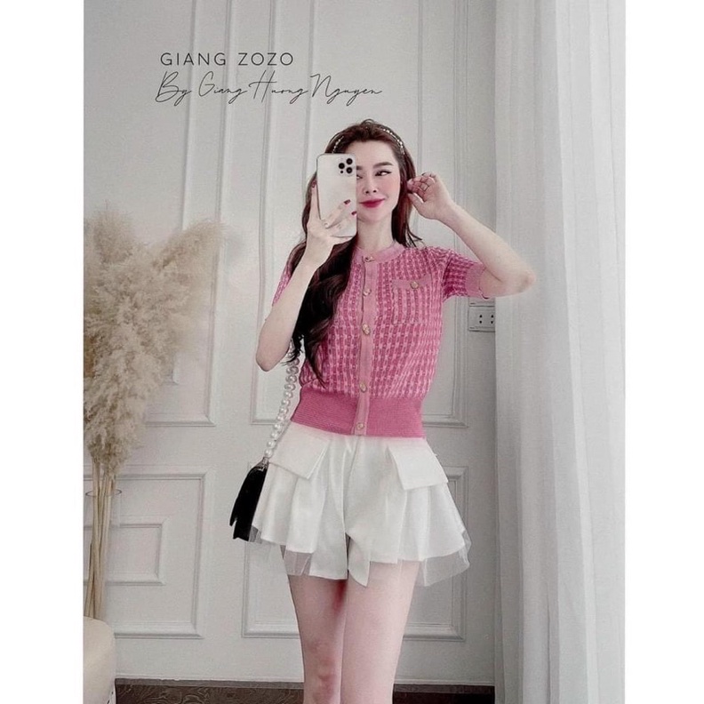 Áo len hồng kẻ nhũ c | BigBuy360 - bigbuy360.vn